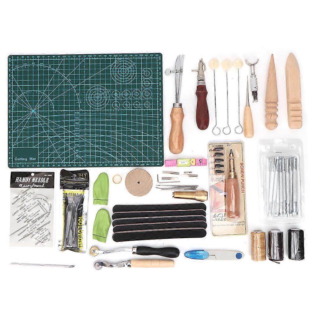 50pcs DIY Handwork Craft Leather Hand Sewing Tools Needle Wax Thread Punch Hole Tool Kit