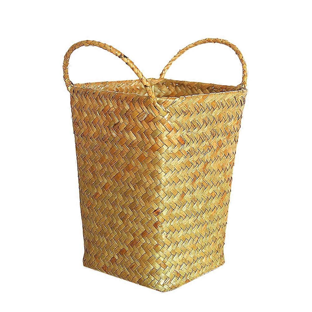 Wicker Rattan Basket Yellow Size S Storage Container For Clothes Fruit Vegetable Snack Toy Towel Blanket 1Pcs