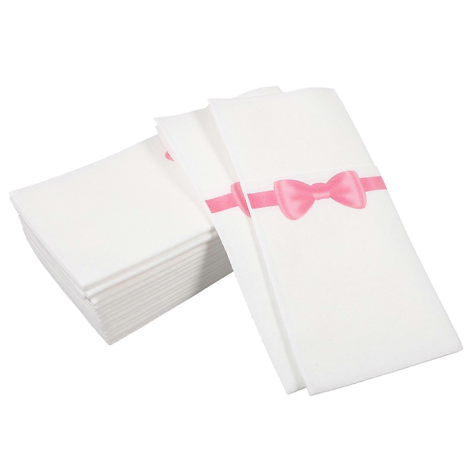 50pcs Bow Printed Table Napkins with Compact Pocket Holders for Restaurants, Events, and Elegant Table Settings