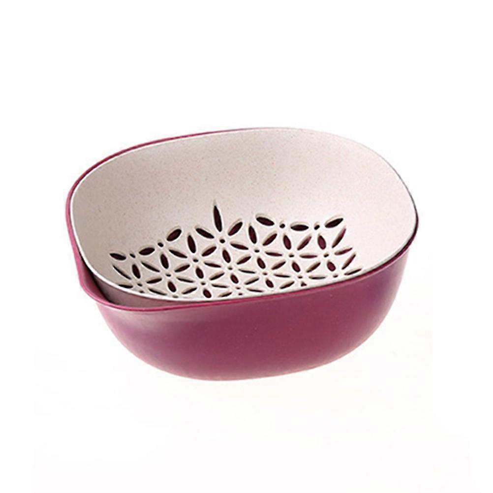 Fruits Draining Bowl Plastic Colander Set for Kitchen Use Wine Red 23x23cm Storage 1Pack