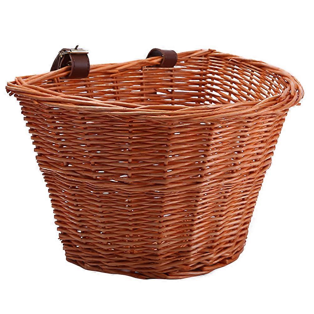 Detachable Hanging Bike Basket D Shape Wicker Material Handmade For Home Storage And Cycling 1Set