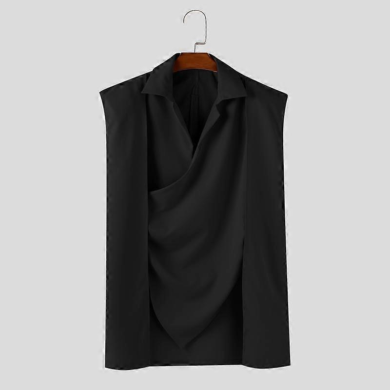 INCERUN Men Shoulder Pad Sleeveless Front Cross Irregular Cape Style Shirts