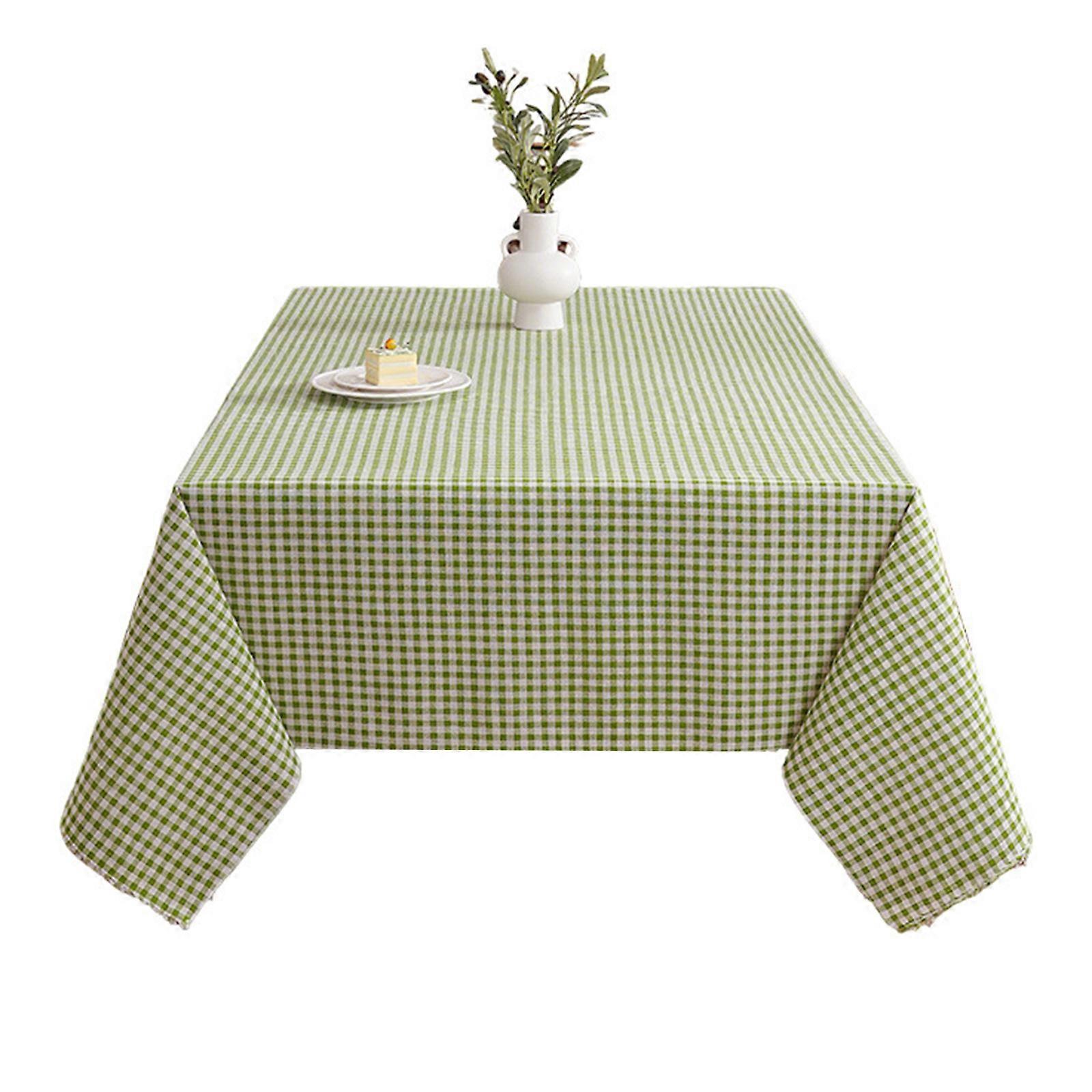 Washable Polyester Tablecloth With Plaids Pattern Easy Maintenance Accessory for Kitchen Dining Room  Green