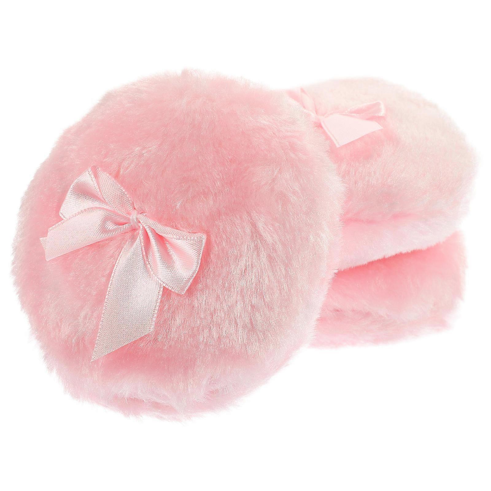 Puff for Makeup Use Plush and Silk Ribbon Pink Compact Fluffy Cosmetics Puff 3Pcs