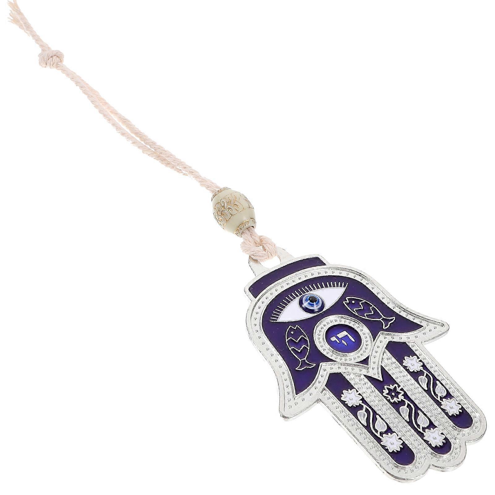 Blue Evil Eye Hand Charm Keychain Metal Pendant for Decoration with Hanging Chain 1 Piece