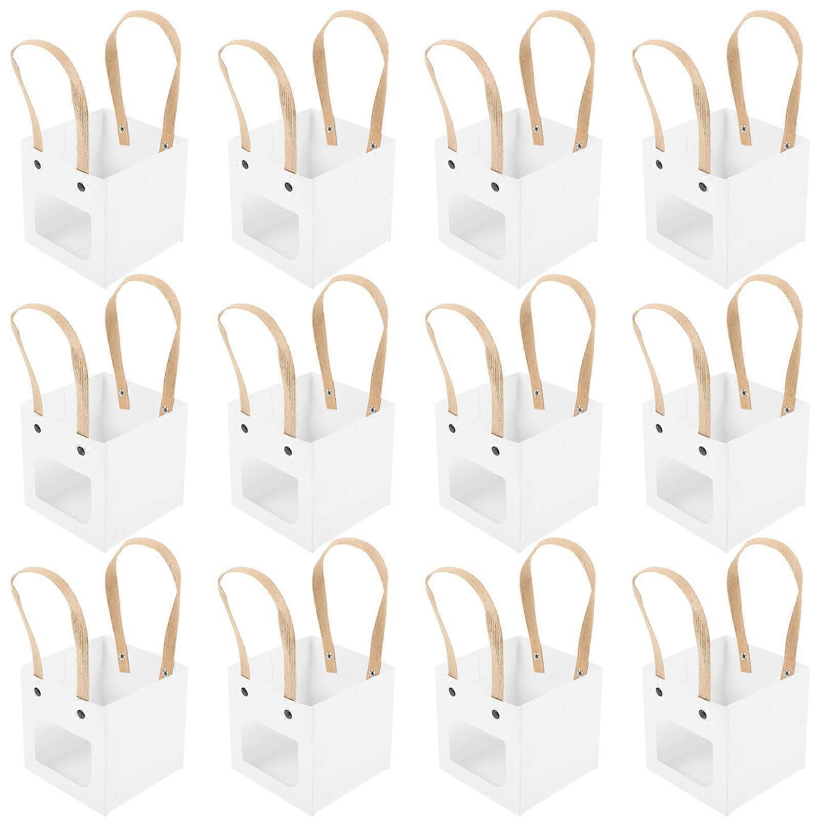 White Cardboard Gift Bags with Window for Birthday Parties and Celebrations Portable Treat Bags with Handle 12pcs