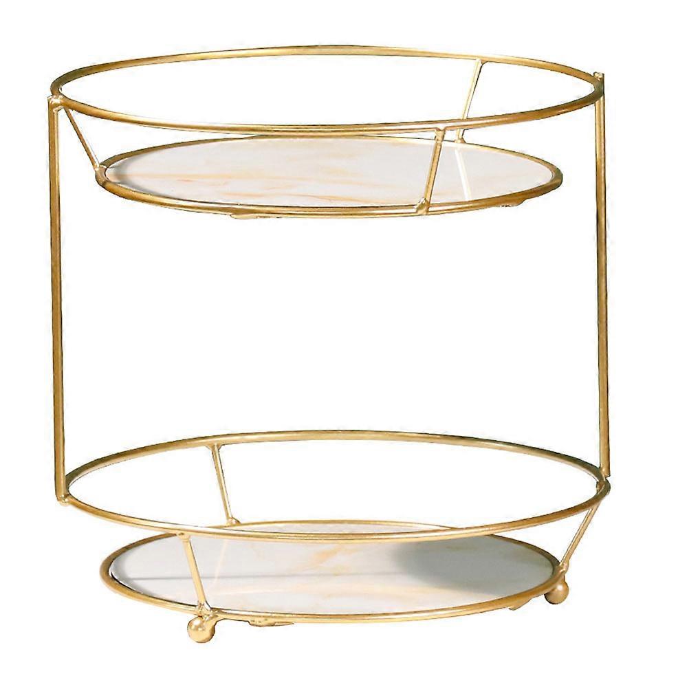 Golden Double Layer Storage Shelf for Home Use Metal Makeup and Jewelry Organizer 1 Pc