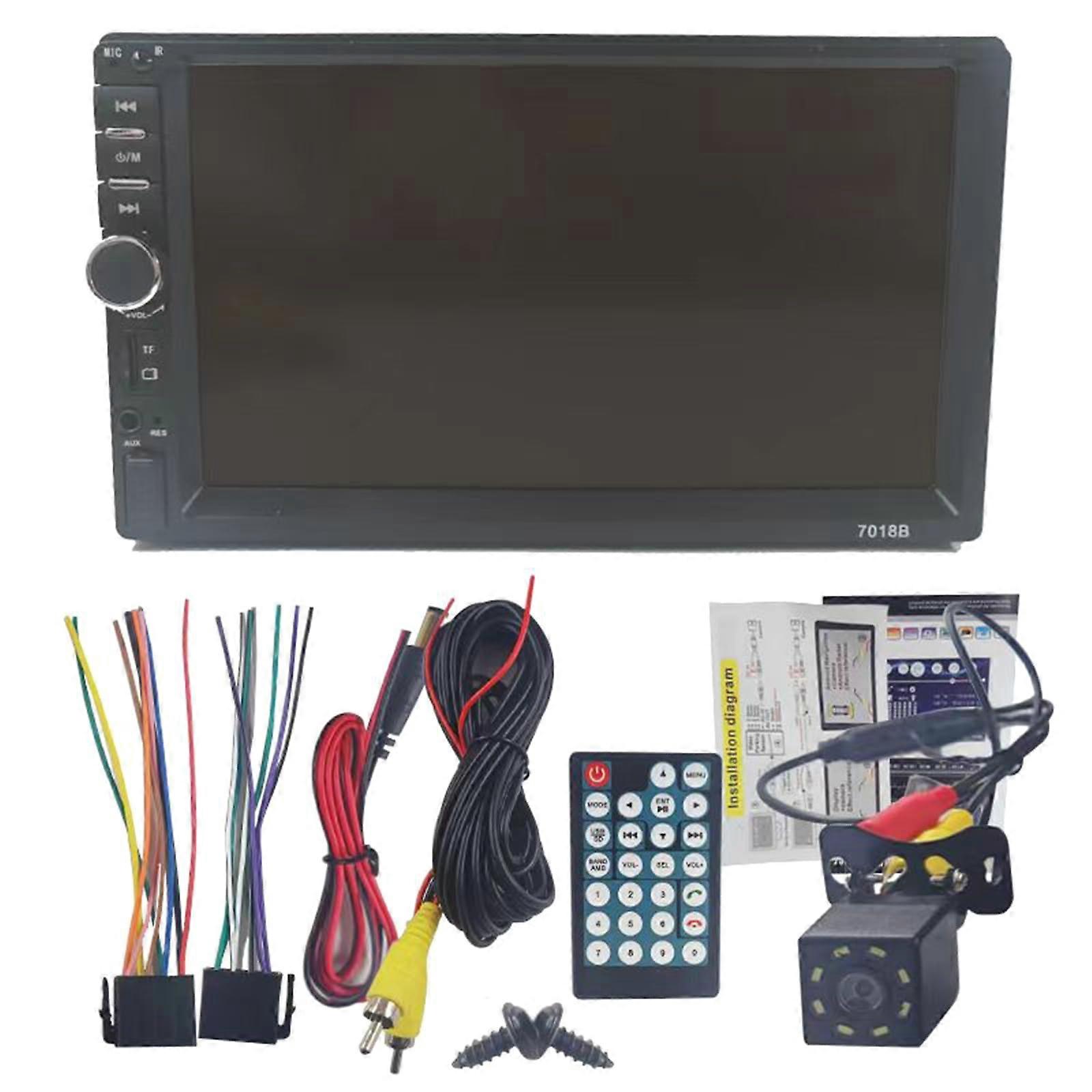 Doppel DIN Auto Radio 7 Inch Display OS Systems Backup Camera Subwoofer Output FM Radio 8 LED Lights