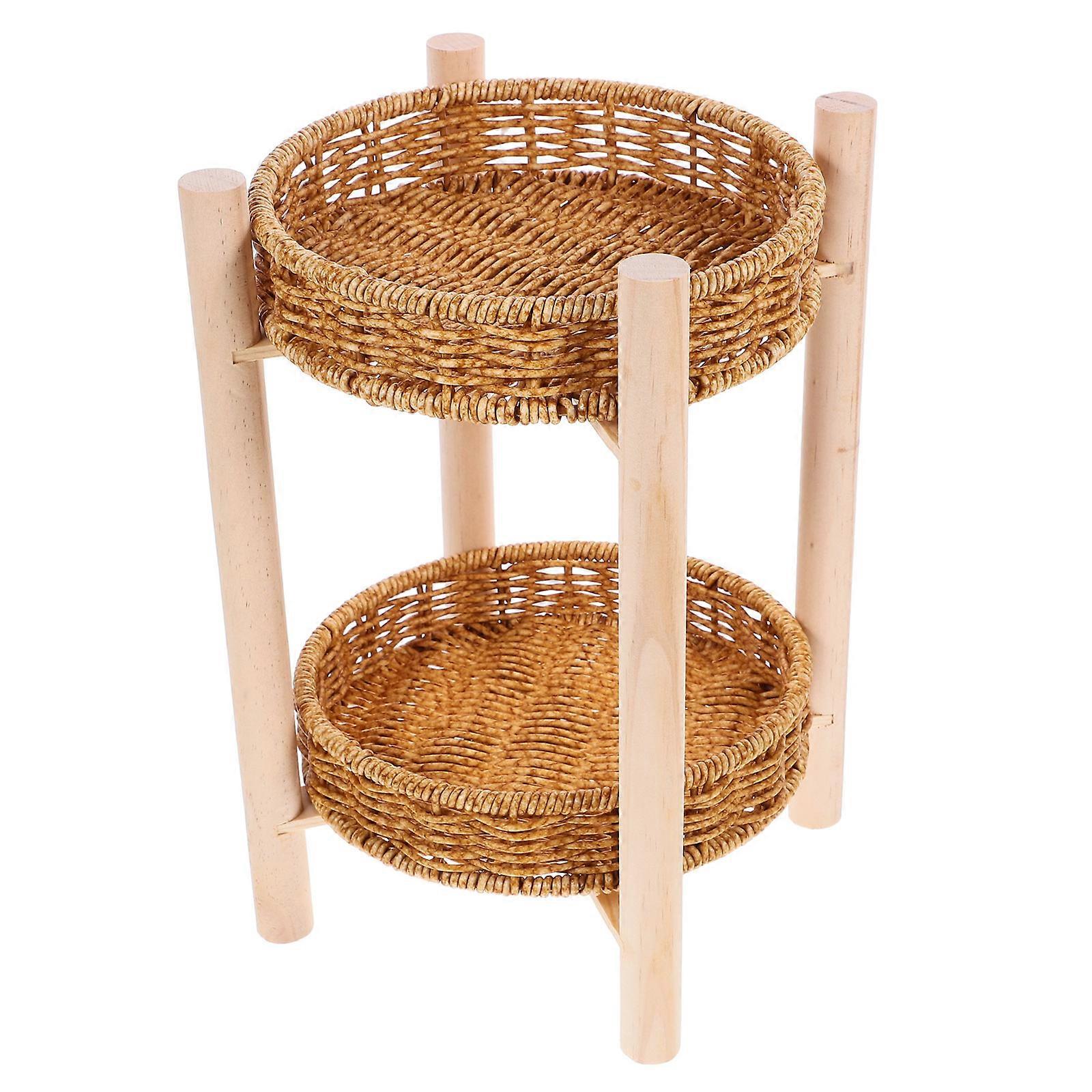 Double Layer Handwoven Fruit Tray Storage Basket for Snacks, Versatile Tabletop Organizer for Home or Office Use