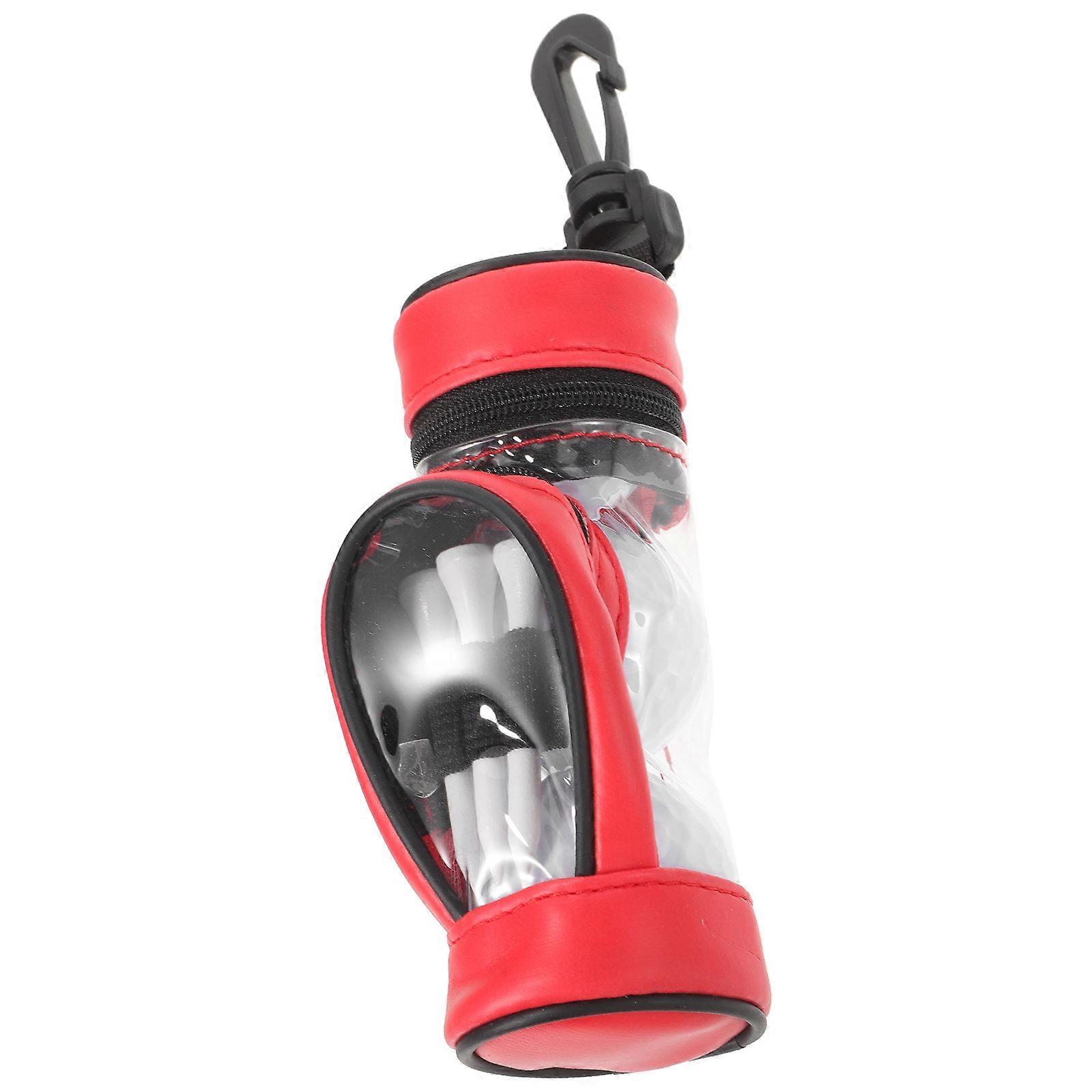 Red PVC Golf Ball Bag for Outdoor Use Portable Storage Container with Hanging Ring 6.5"x4.2"