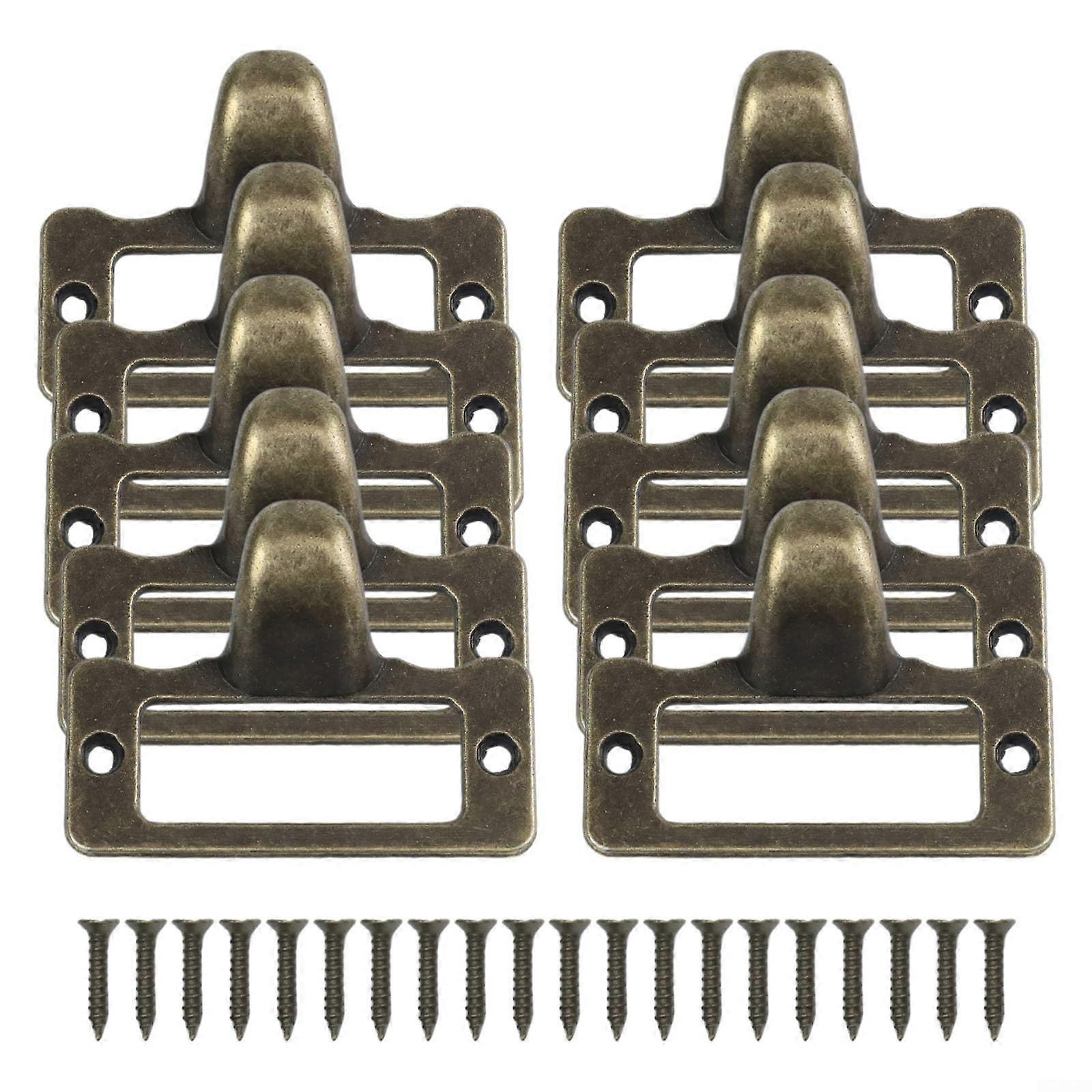 Antique Brass Label Holders, Set of 10, for Cabinets and File Storage, Vintage Style, Durable Material