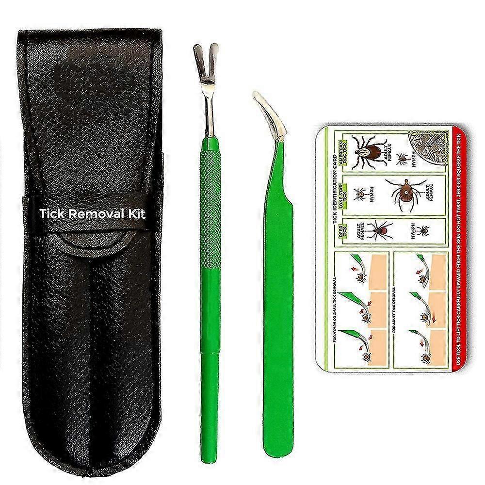مجموعة مزيل القراد الممتازة - مزيل القراد من الفولاذ المقاوم للصدأ + ملاقط وحقيبة جلدية و Fr