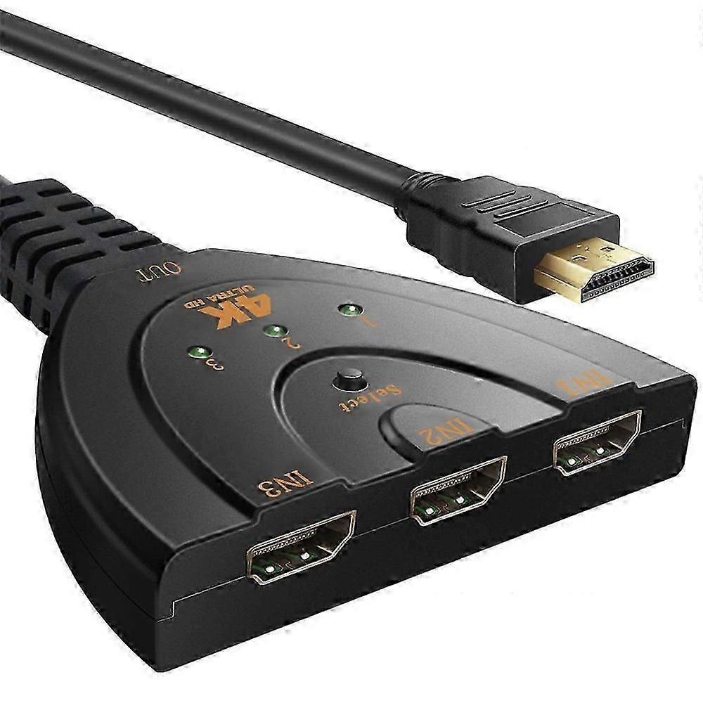 HDMI Switch 3-Port 4K HDMI Switch 3x1 Switch Splitter mit Pigtail Kabel