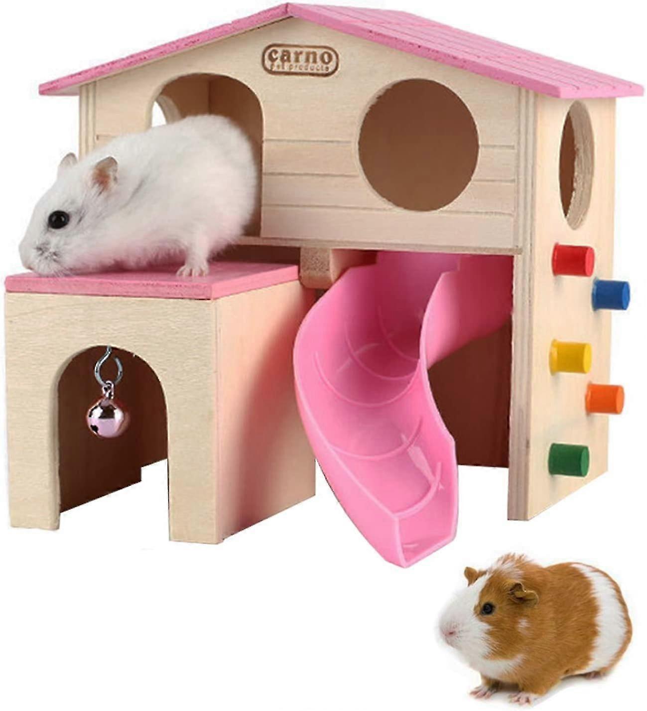 Pet Small Animal Hideout Hamster House with Funny Climbing Ladder Slide Wooden Hut Play Toys Chews for Small Animals Like Dwarf Hamster and Mouse