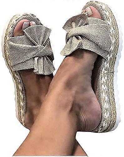 Women's Wide Platform Sandals Comfortable Summer Beach Travel SlipOn Flip Flops (Khaki, EU 37) Khaki EU 39