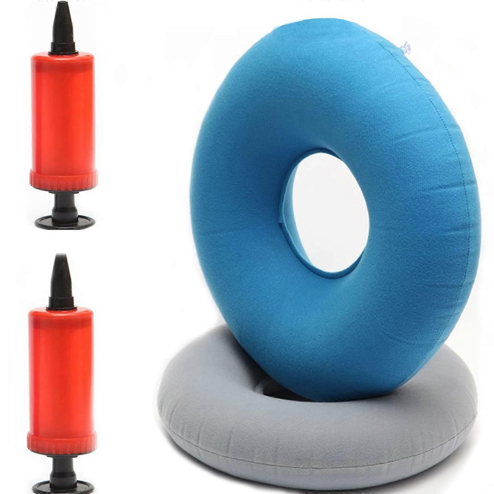 Inflatable Ring Cushion Pack of 2 with Inflator Pump for Car Seats Wheelchairs Hemorrhoid Relief Grey Blue