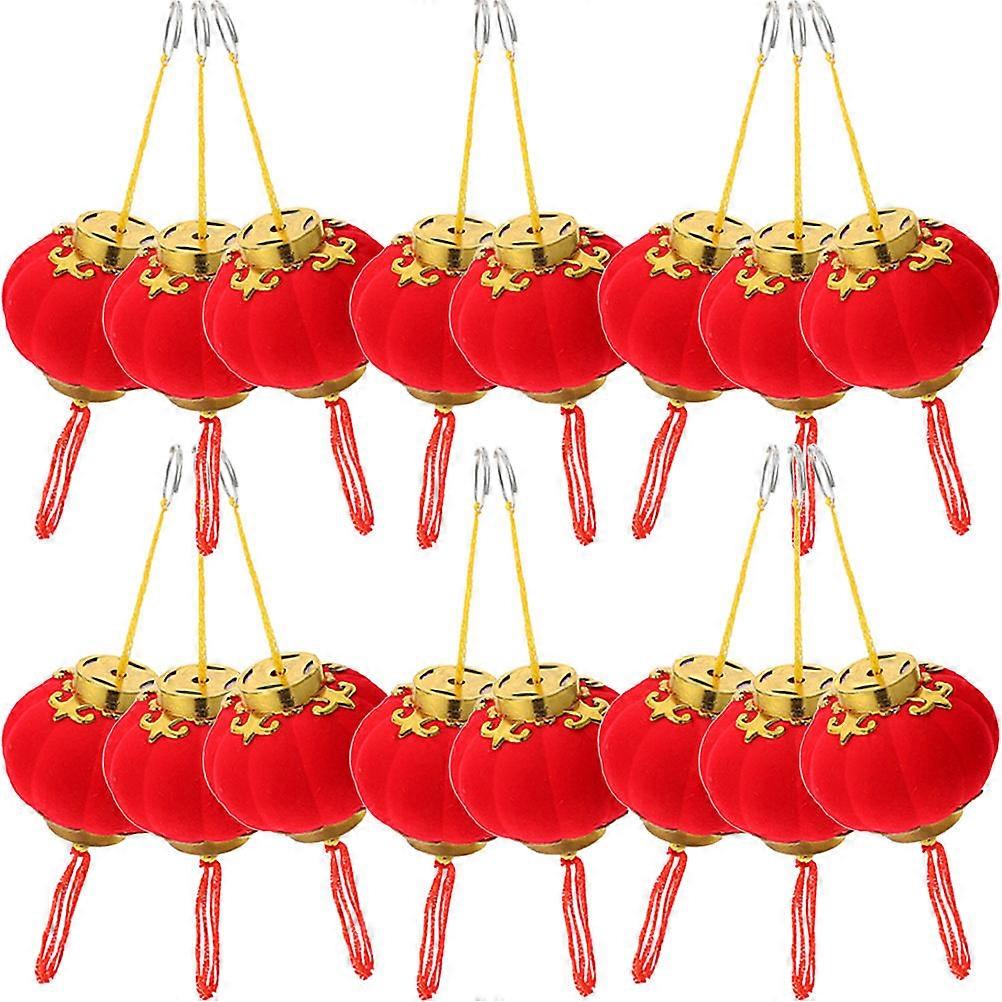 New Year Decoration Pendant Small Lantern Ornaments Balcony Bonsai Trees Red Viscose Fabric Hanging Decoration 16Pcs