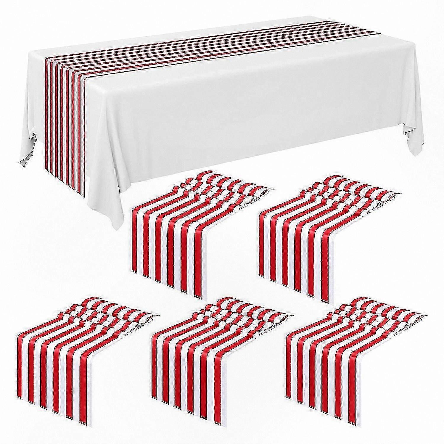 Red and White Striped Polyester Tablecloth with 6 Matching Runners for Special Occasions
