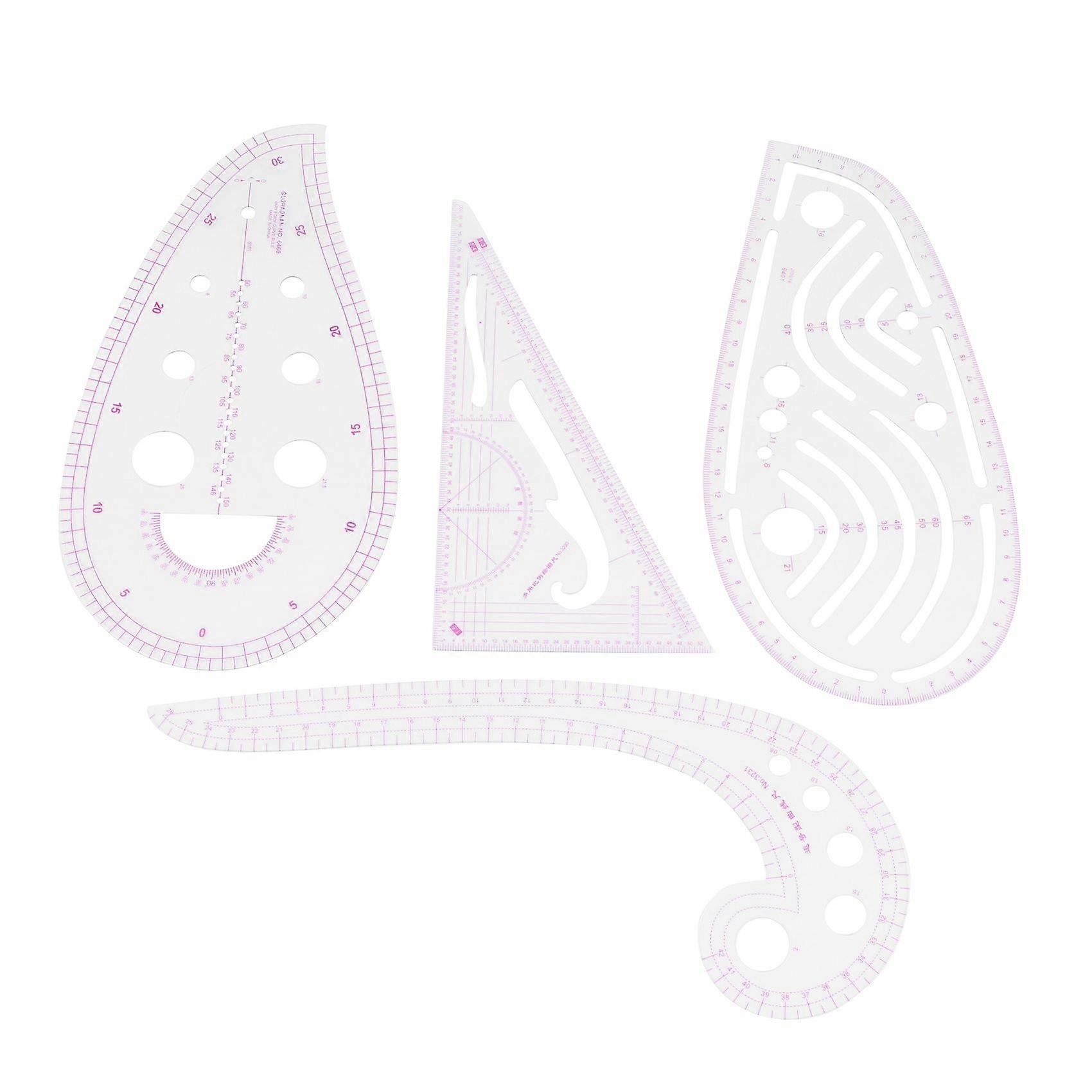 Sewing Ruler Set (4 Pcs) - Metric Ruler Set French Curve Pattern Grading Ruler Dressmaking Drawing