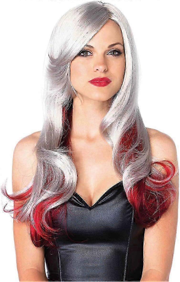 2025 Latest Model Women's Long Wavy Wig Costume Accessory Grey/Red