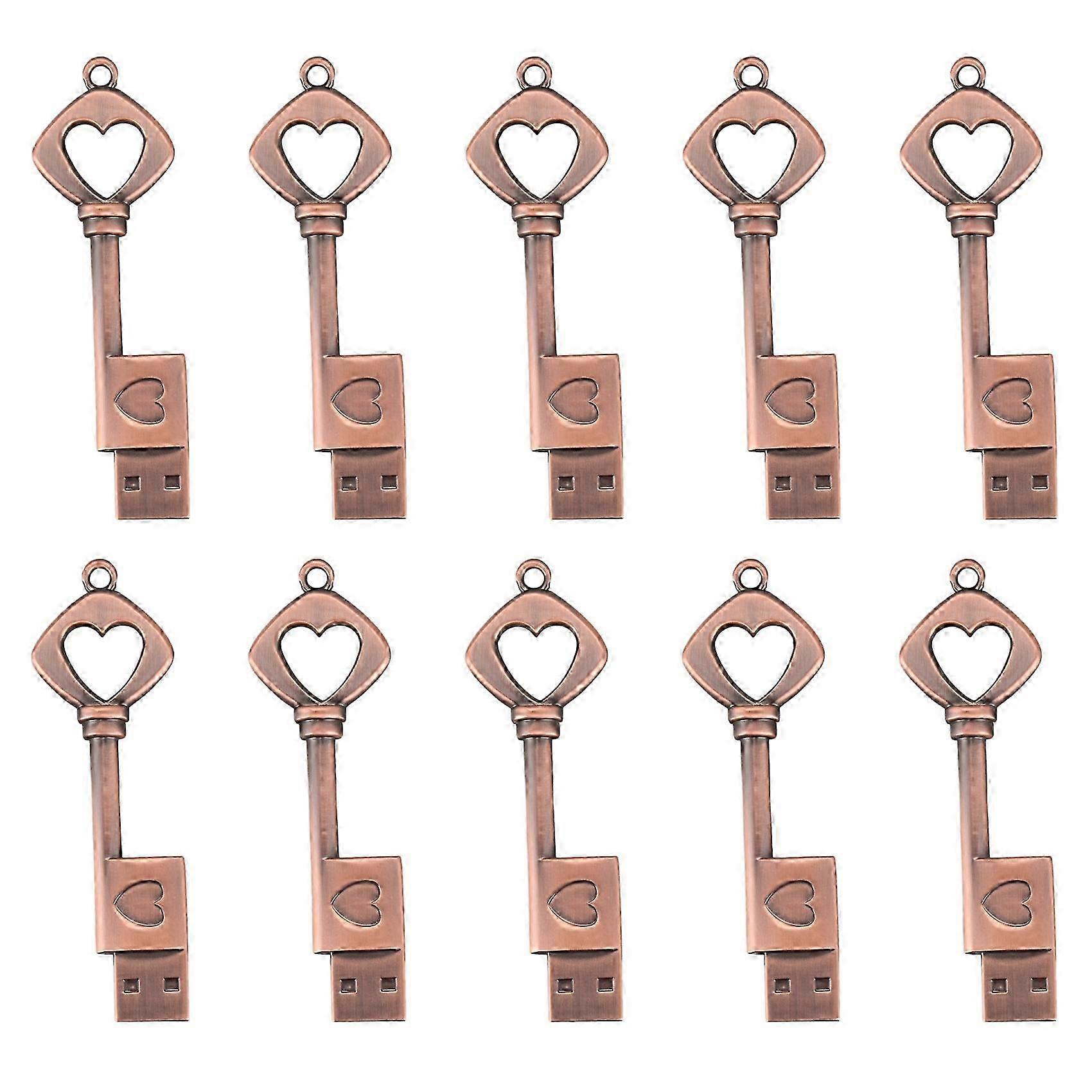 8GB Pure Copper Heart-Shaped USB 2.0 Flash Drive, Metal Key Design for Data Storage and Transfer
