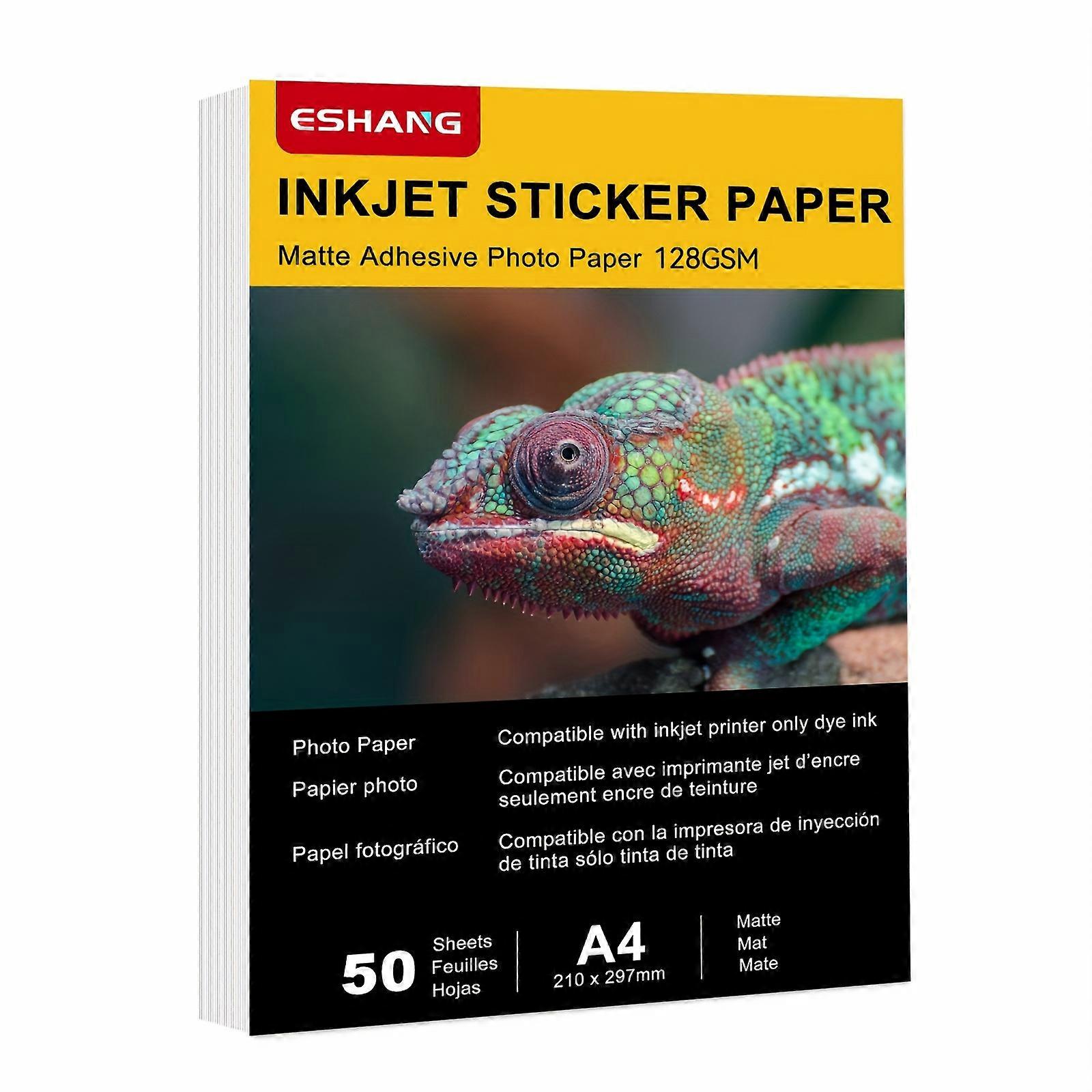 ESHANG A4 128G Self-Adhesive Inkjet Photo Paper, Matte Finish Sticker Paper for Inkjet Printer, 8.3 x 11.7 Inch, 50 Sheets 36Ib Inkjet Print Pape