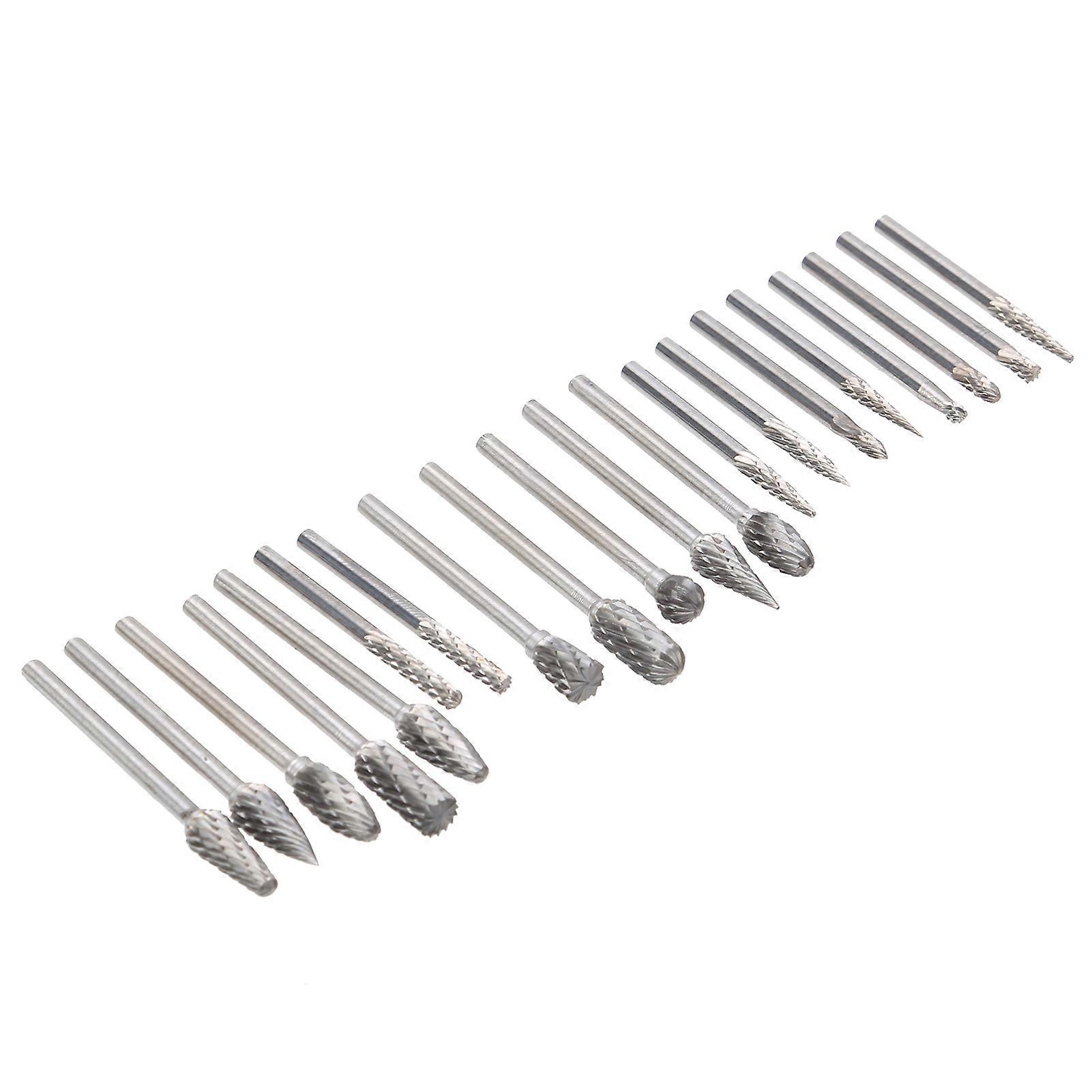 20pcs Cemented Carbide Woodworking Burr File Set Silver 3mm