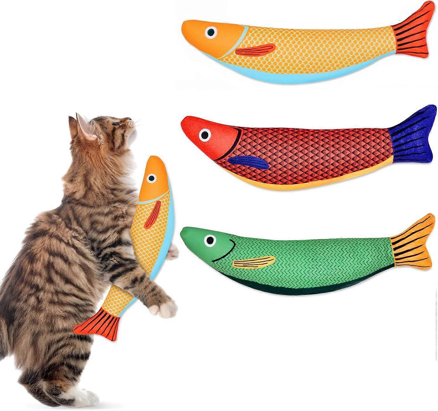 Cat Toys, 3-Pack Catnip Toys for Cats, Soft and Durable with Rattle Sound, Interactive Kitten Toys for Indoor Cats, 9.45 Inches, Saury Fish Cat Chew T