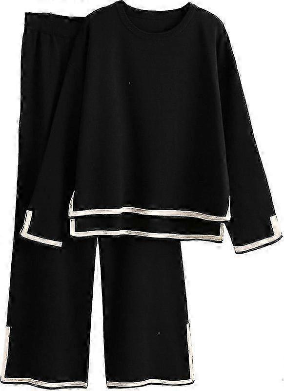 Women's 2 Piece Outfits Long Sleeve Knit Sweater Top Wide Leg Pants Lounge Sets Tracksuits-Good 2025