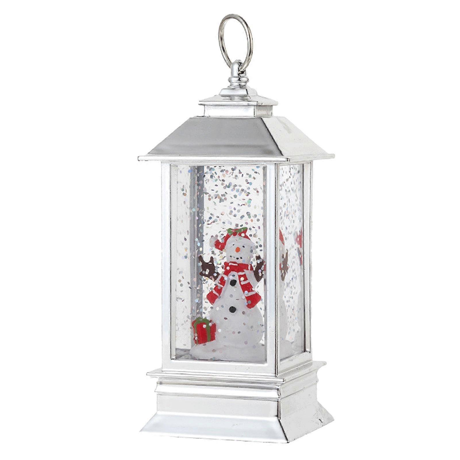 Christmas Snow Globe Lantern Portable LED Vintage Lantern Night Light Silver 1.97x1.97x5.12 In Gate Yard Garden Patio