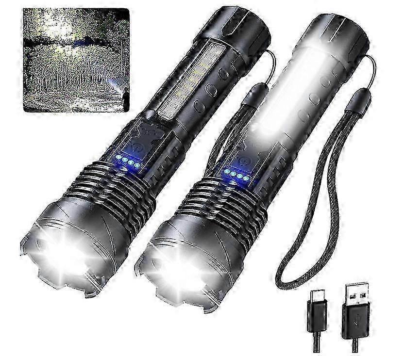 Flashlights High Lumens Rechargeable 2 PCS, 7 Light Modes, Cob Side Light, USB C, Waterproof, Zoomable, Powerful Handheld Flash Lights(Black)