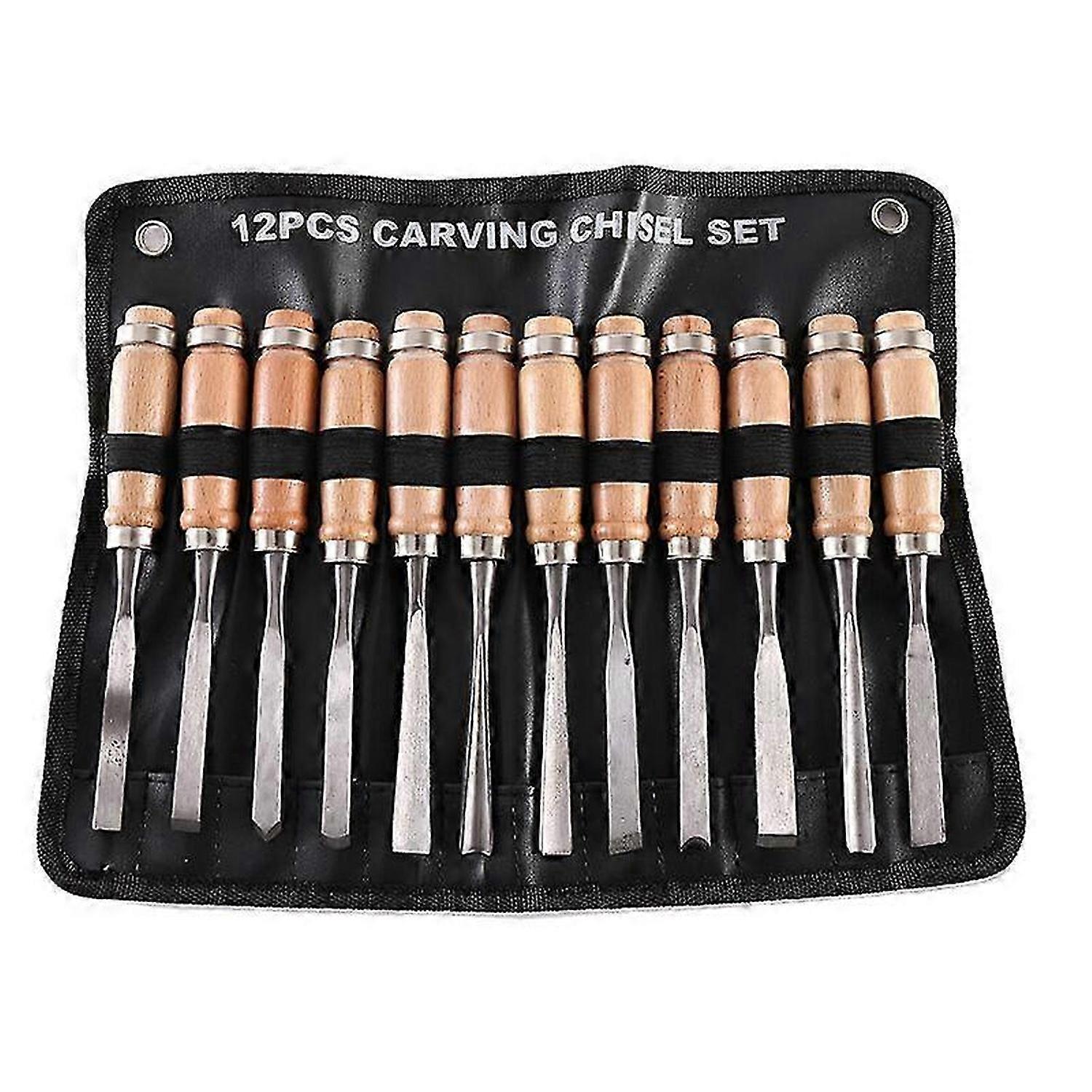 Professional Woodworking Chisel Set - 12 Piece Sharp Woodworking Tool Set with Carrying Case - Ideal Carpentry Knife Carving Kit for Carving Beginners