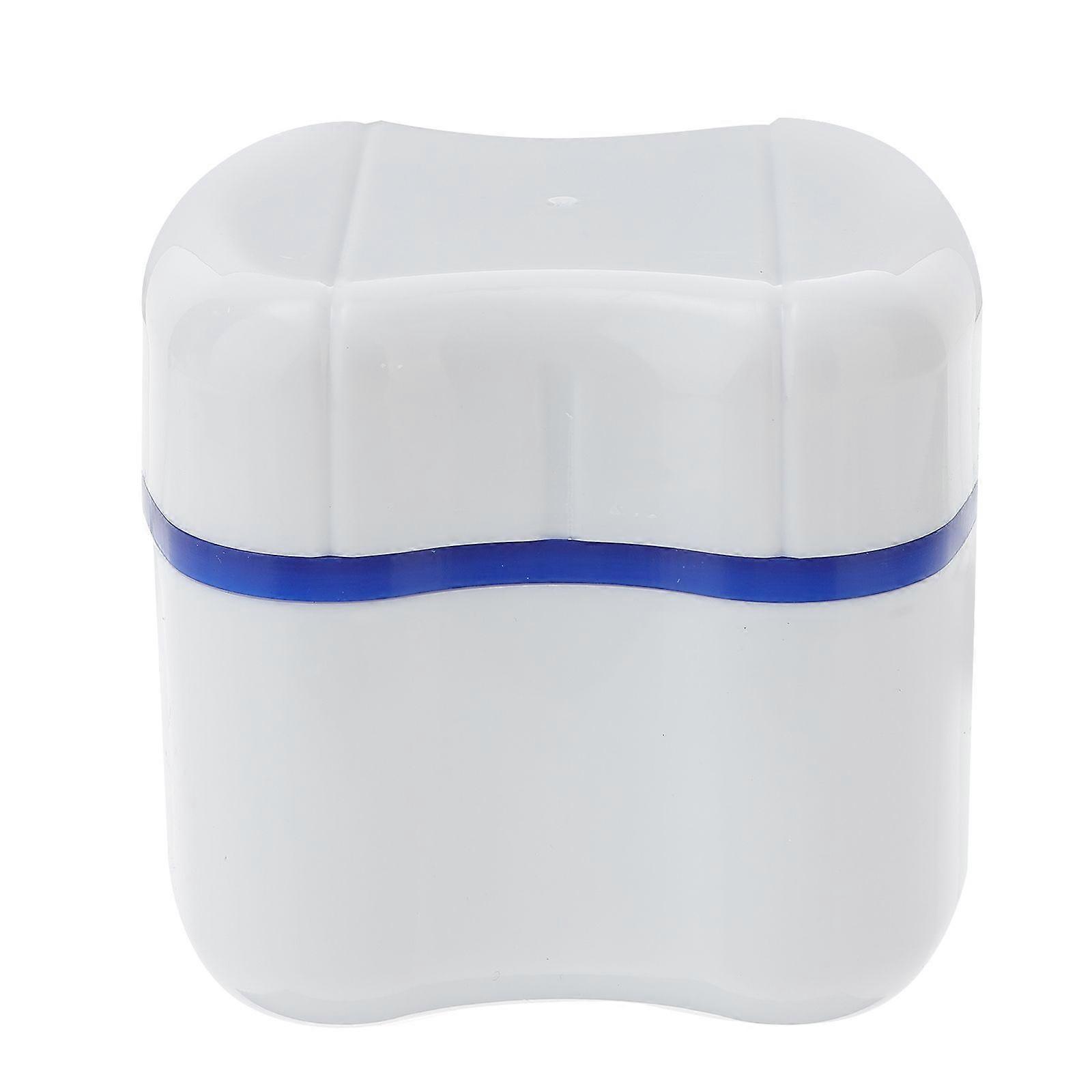 Denture Box Case Denture Bath Box Case Dental False Teeth Storage Box with Rinsing Basket (Blue)