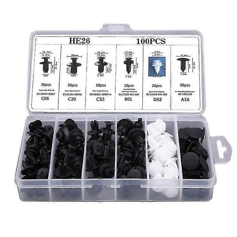 Car Fastener Box Set 100pcs Bumper Retainer Clips Car Rivets Fasteners Auto Accessory
