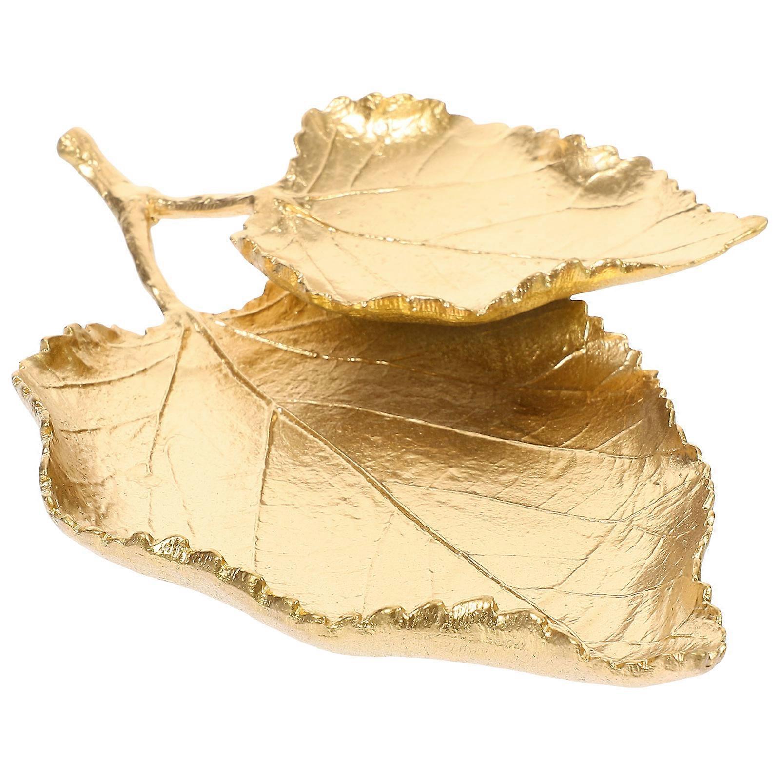 Vintage Leaf Jewelry Plate Double Layer for Storage Use Zinc Alloy