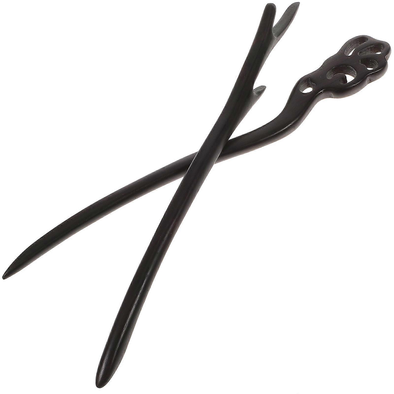 Épingle à cheveux chinoise noire en bois rétro pour usage quotidien, 2 pièces