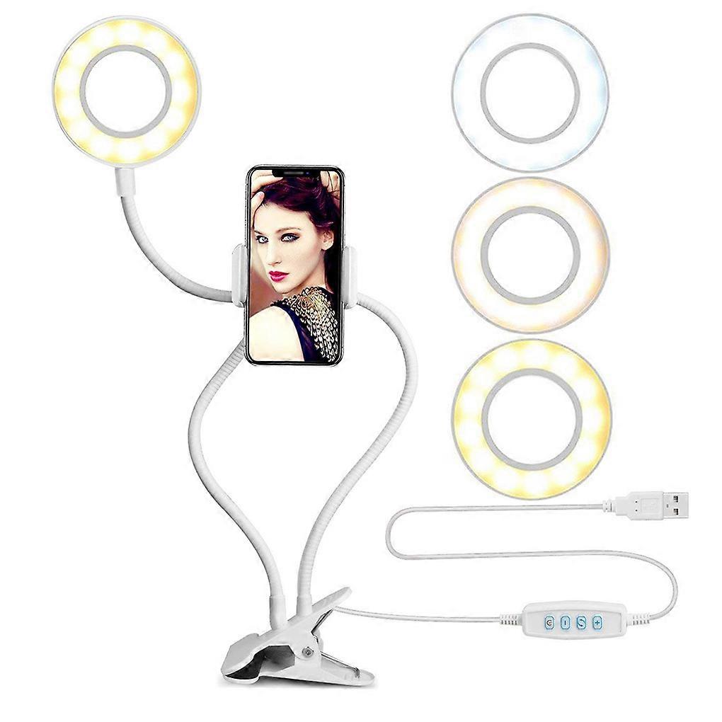 Selfie Flash Ring Light & Mobile Phone Holder Camera Long Arm USB Clip On
