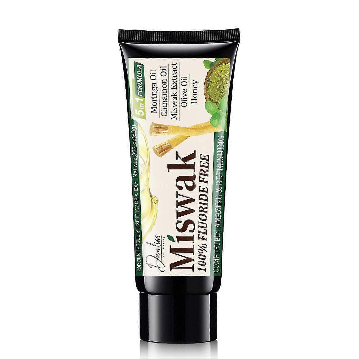 Organic Miswak Herbal Whitening Toothpaste with Moringa and Cinnamon Oils, 100% Fluoride-Free and Vegan for Fresh Breath