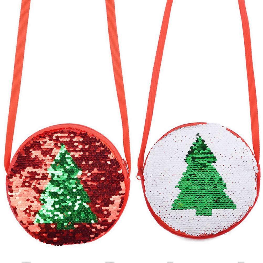 2Pcs Sequins Crossbody Bags For Kids Holding Coins In Stylish Christmas Tree Pattern Design