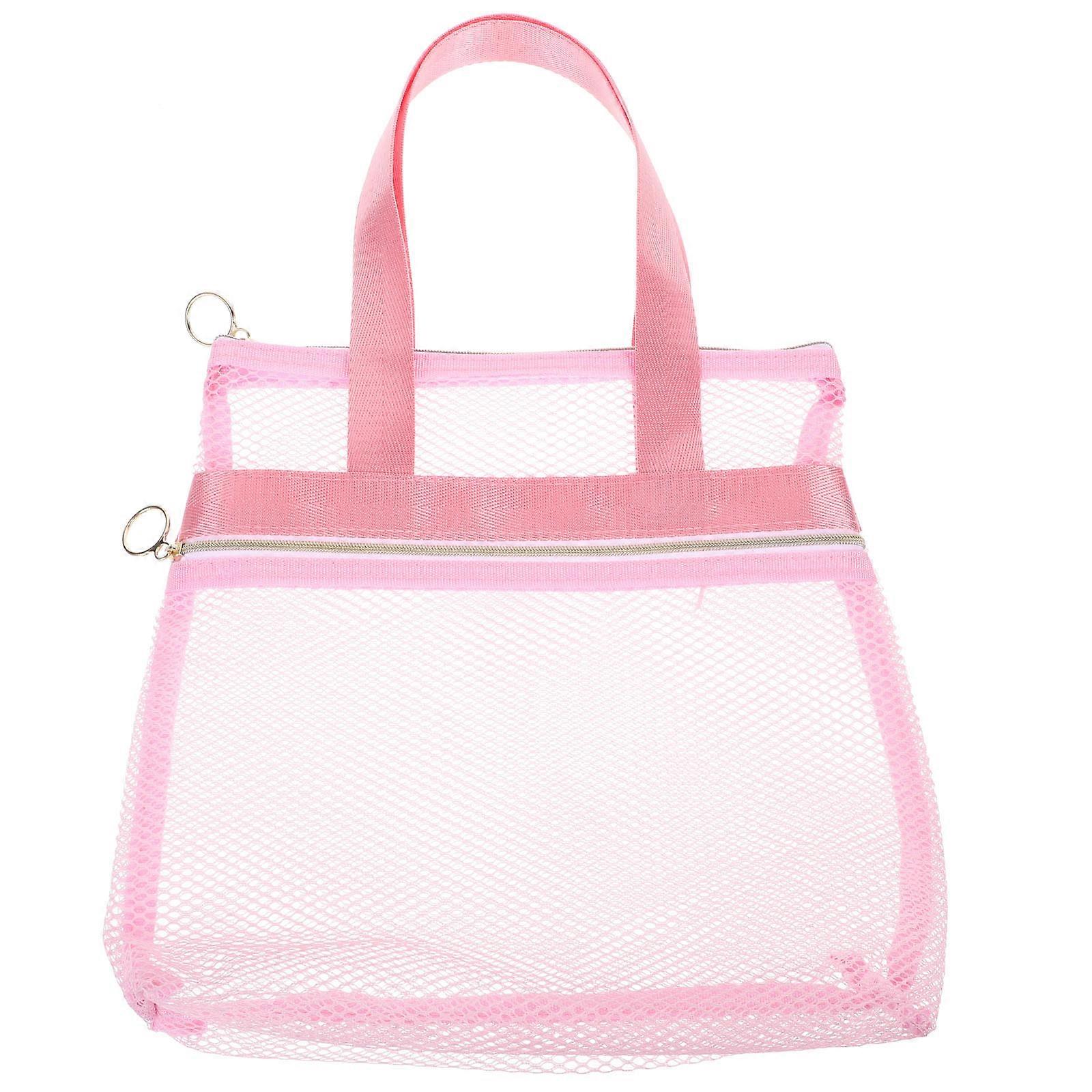 Breathable Mesh Tote Bag Beach Bag for Storage Use 2Pcs Pink Nylon