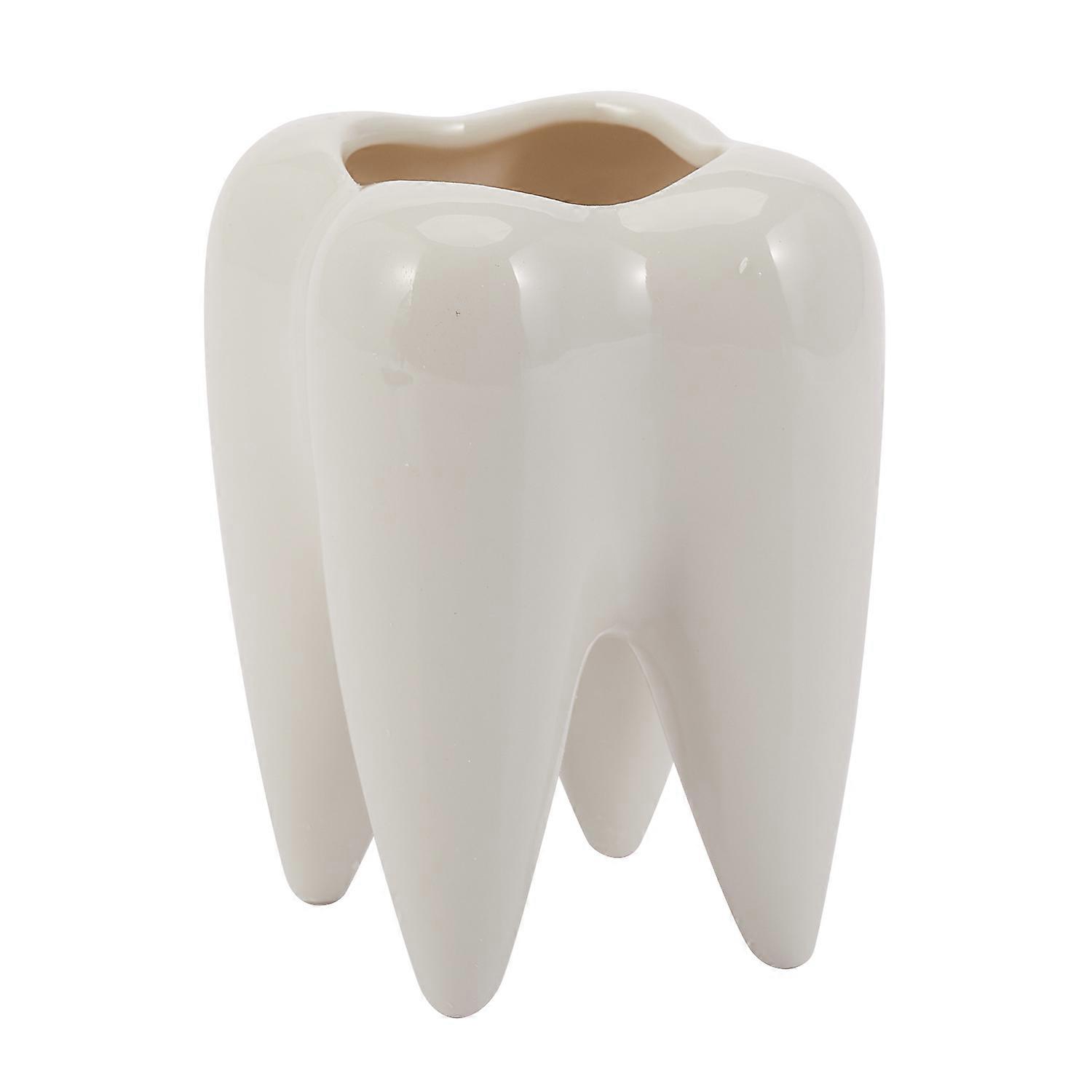 Tooth Shape White Ceramic Flower Pot Modern Design Planter Teeth Model Mini Desktop Pot Gift(without