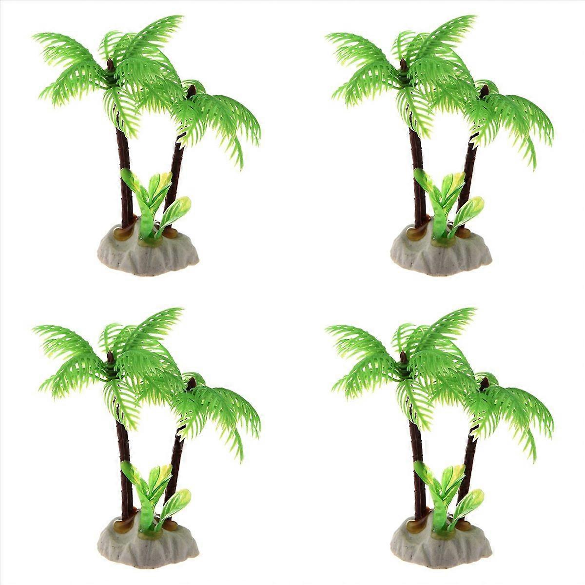 4X Fish Tank Emulational Mini Coconut Tree Decor W Ceramic Base