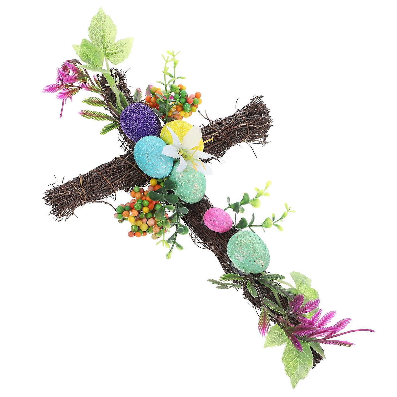 Cross Wreath Easter Wreath for Decoration 4Pcs Front Door Hanging Decor