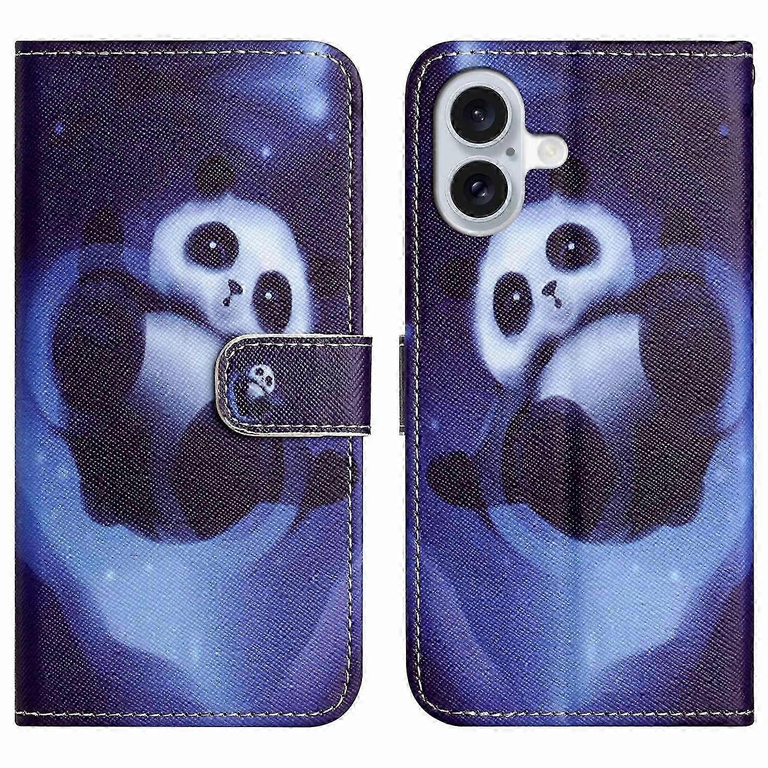 For iPhone 17 Case Pattern Print PU Leather Wallet Phone Cover Cross Texture - Panda（Best Seller​）