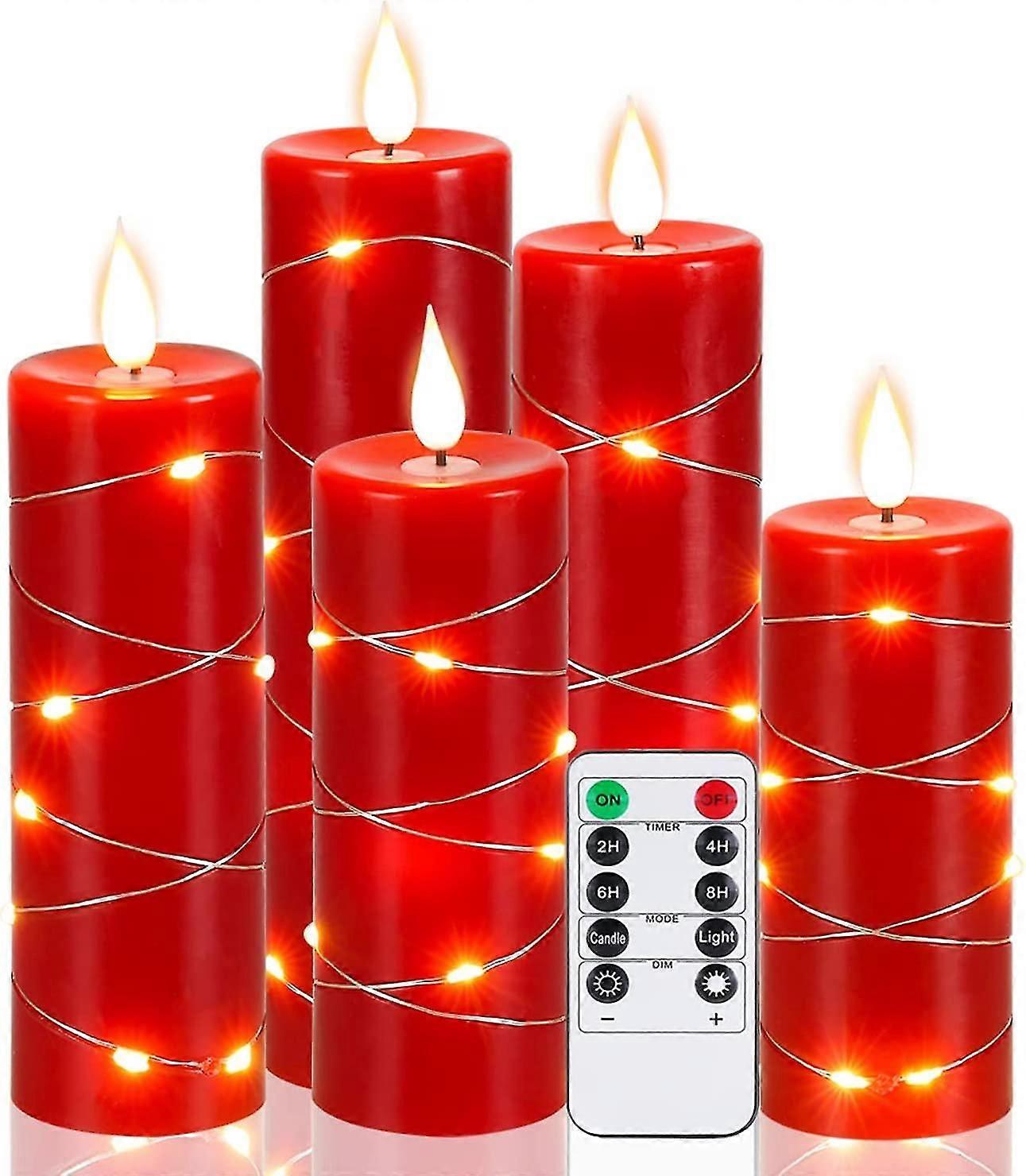 Red Flameless Candle Fairy Lights, Battery Candles, Flashing Candles With Remote