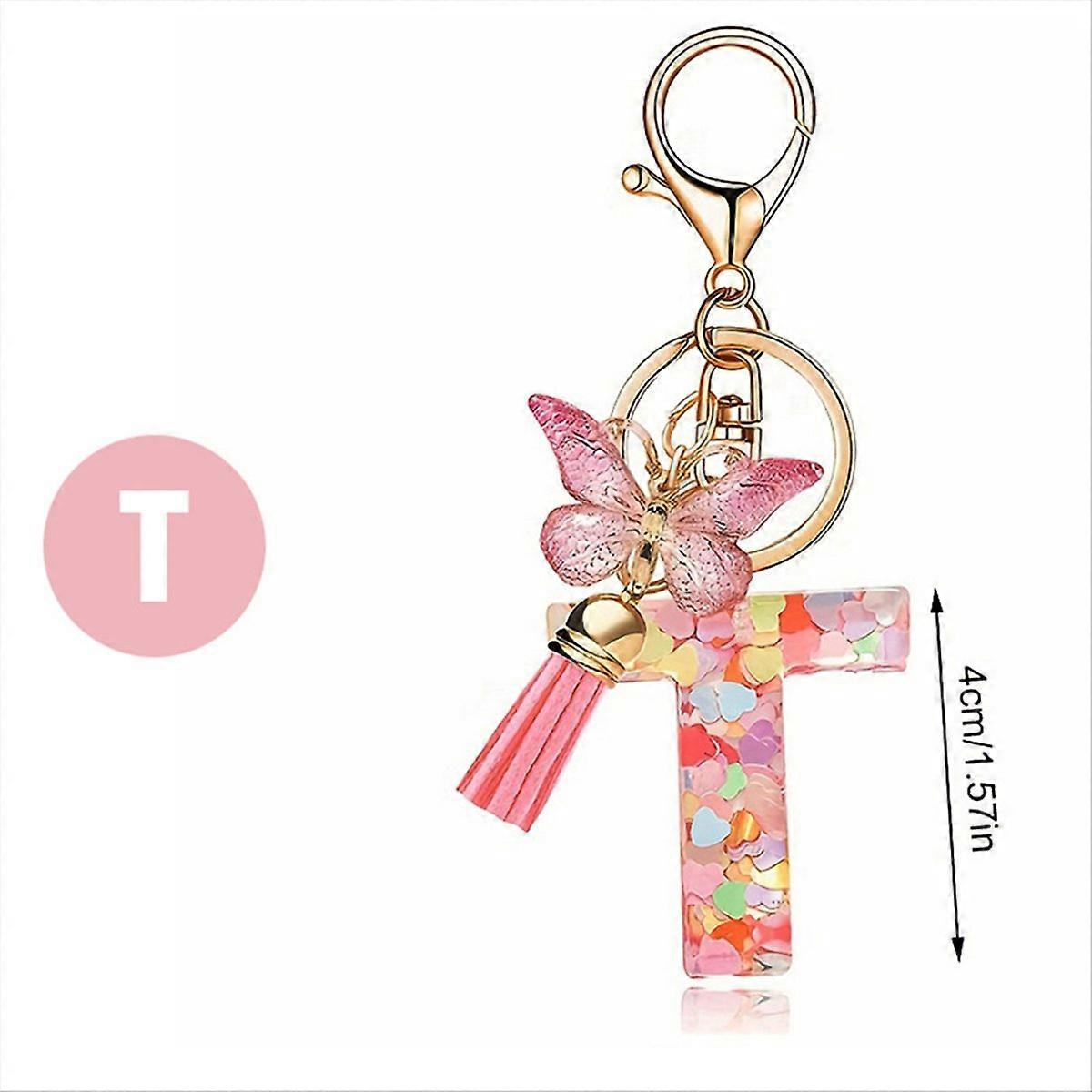 V style letter pendant pink cute initial keychain butterfly keychain