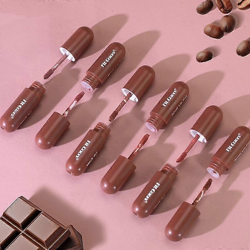 Chocolate Long Lasting Lip Gloss, 6 Counts/set Matte Lipstick, Easy Coloring Lip Sticks, Suitable for Women's Daily Use, Makeup