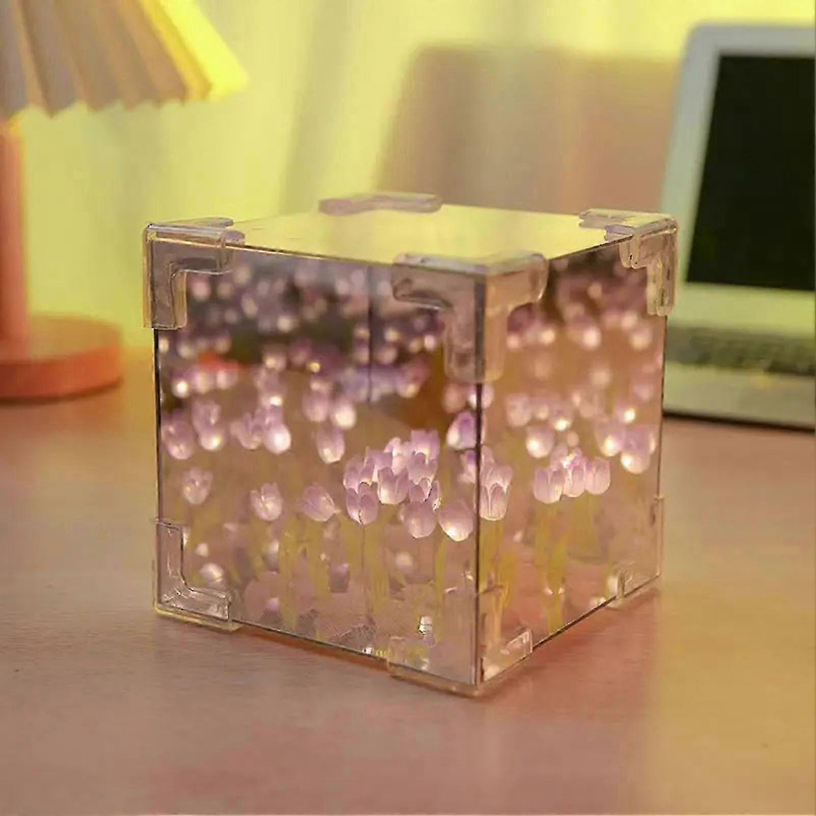 Tulips Mirror Flower Lamp DIY Material Set Multi-Purpose Elegant Desk Lamp Gift for Friends Family f54