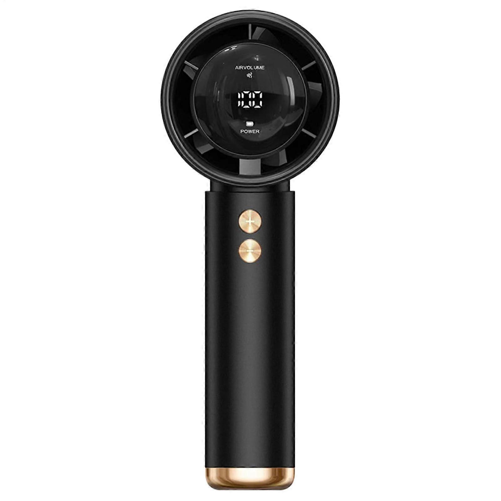 Portable Handheld Fan Rechargeable Cordless Turbo Fan Battery Operated Digital Display Low Noise Black