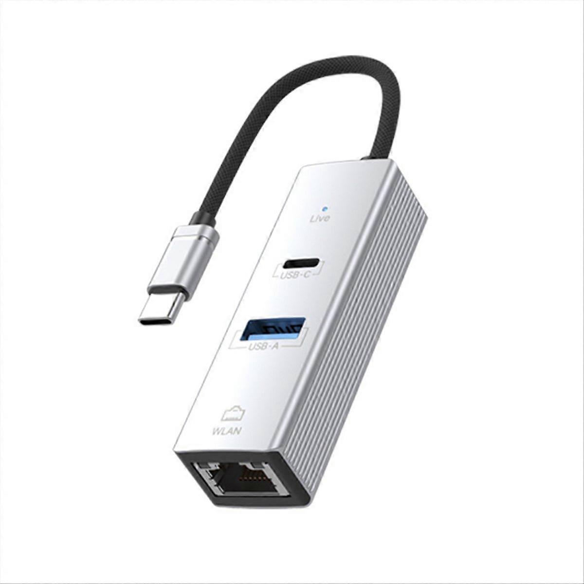Wired Network Card Type-C to 3.0HUB 100M Network Card RJ45 Silver